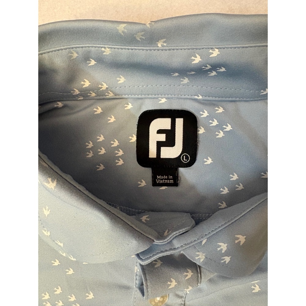 FootJoy Mens Lisle Golf Polo Shirt Light Blue Bird Print Performance Large - Picture 4 of 8